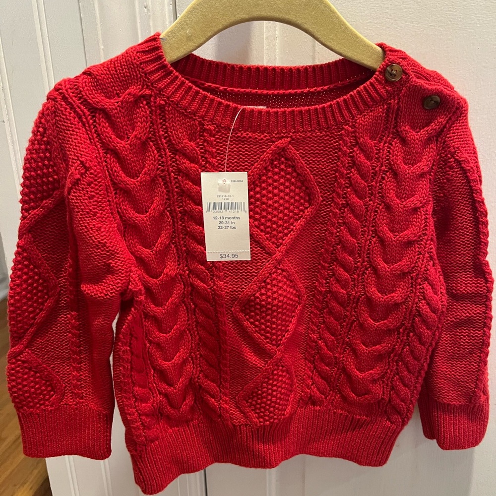 New with tags Gap Red Cable Knit Sweater size 12-18 months